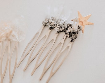 Quartz & Pyrite Crystal Hair Comb • Celestial Bridal Hair Piece | Natural Stone Veil Statement