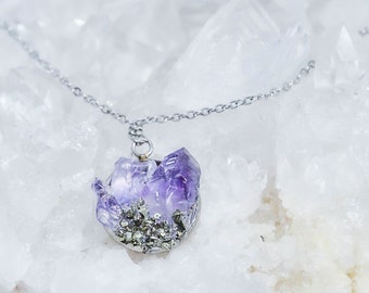 Raw Amethyst Geode Necklace • February Birthstone, Crystal Point Pendant