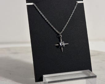 Raw Galena North Star Necklace | Stainless Steel Celestial Jewelry | Crystal Necklace