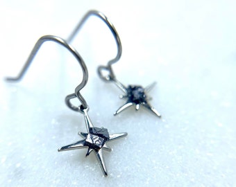 Raw Galena North Star Earrings | Stainless Steel Celestial Jewelry