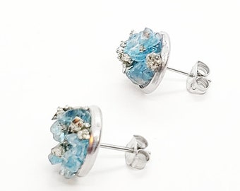 Raw Blue Apatite Crystal Stud Earrings | 316 Stainless Steel
