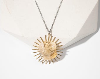 Raw Citrine Sunburst Necklace | Celestial Pendant, November Birthstone | Raw Stone Statement Jewelry