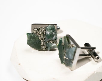 Raw Moss Agate Steel Cufflinks | Luxury Suit Accessory | Groom Gift | Best Man Proposal | Groomsman Gift | Gift for Dad | Wedding Cufflinks