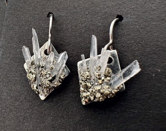 Raw Quartz Geode Earrings | Pyrite Crystal Handmade Jewelry | Master Healer