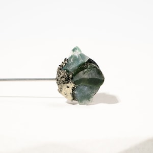 Raw Moss Agate Steel Lapel Pin | Natural Stone Stick Pin | Chalcedony | Unique Suit Accessory | Junior Groomsman Gift | Officiant Gift Idea