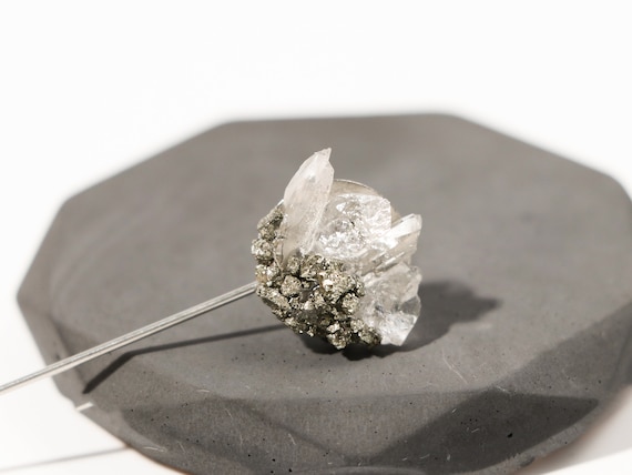 Raw Quartz Lapel Pin | Unique Steel Suit Accessory | Groom Fashion