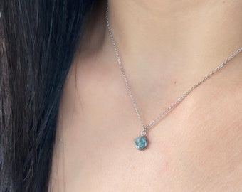 Raw Blue Zircon December Birthstone Necklace | Natural Gemstone Necklace | 22nd Anniversary | Sagittarius Zodiac Stone | Minimalist Jewelry