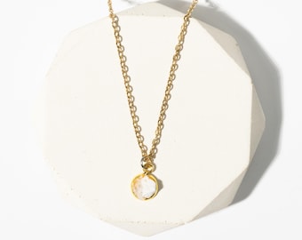 Raw Moonstone Necklace • June Birthstone, Gemini Zodiac, Steel Pendant