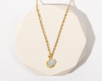 Raw Aquamarine Gold Necklace • March Birthstone, Pisces Jewelry