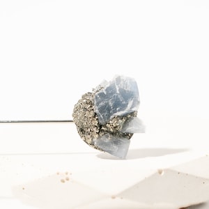 Raw Blue Calcite Steel Lapel Pin | Natural Stone Stick Pin | Something Blue for Him too | Unique Suit Accessory | Junior Groomsman Gift