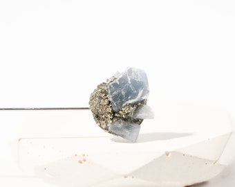 Raw Blue Calcite Lapel Pin | Stainless Steel Stick Pin | Unique Suit Accessory