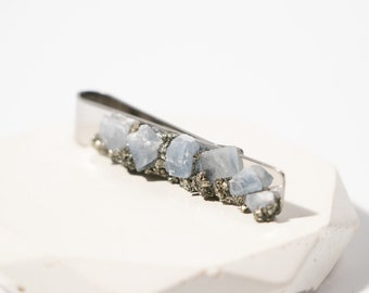 Raw Blue Calcite Steel Tie Bar | Geode Tie Clip | Best Man Proposal | Groomsmen Thank You Gift | Officiant Gift | Something Blue for Him Too