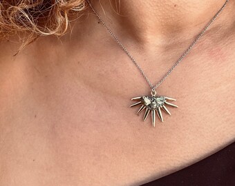 Sunrise Raw Stone Statement Necklace | Mixed Metal Celestial Jewelry | Pyrite for Abundance