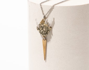 Raw Quartz Geode Spear Necklace | Quartz Crystal Jewelry | Natural Stone Jewelry | Mixed Metal Statement Necklace | Artisan Geode Jewelry