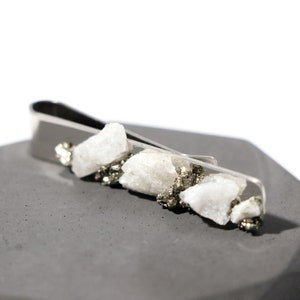 Raw Moonstone Steel Tie Bar | Geode Tie Clip | Best Man Proposal | Groomsmen Thank You Gift | Gift for Dad | Unique Officiant Gift