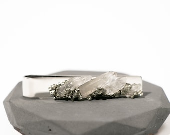 Raw Quartz Steel Tie Bar | Geode Tie Clip | Groom Gift | Best Man Proposal | Groomsmen Thank You |  Unique Officiant Gift | Healing Crystal
