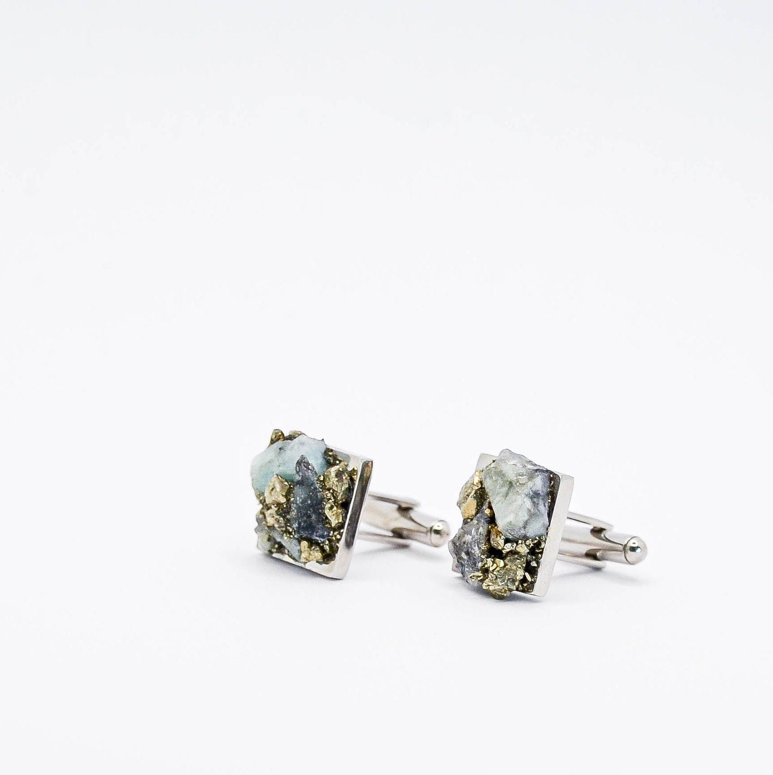 Raw Emerald Steel Cufflinks | Luxury Suit Accessory | Groom Gift | Best Man Proposal | Groomsman Gift | May Birthstone | Wedding Cufflinks