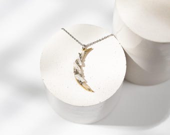 Raw Moonstone Crescent Moon Necklace | Raw Natural Stone Celestial Jewelry
