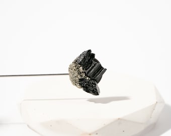 Raw Black Tourmaline Lapel Pin | Natural Crystal Steel Stick Pin | Unique Groom Suit Accessory