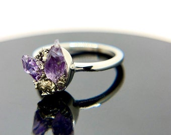 raw amethyst steel statement ring • february birthstone ring • natural stone ring • aquarius stone • 6th anniversary • raw stone jewelry