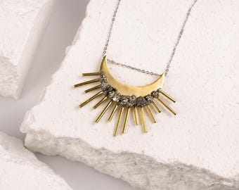 Raw Pyrite Sun Necklace | Celestial Statement Jewelry