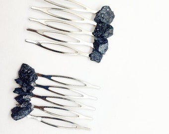 raw black tourmaline crystal hair comb • CHOOSE 1 or 2 • boho bridal hair accessory • bridesmaid comb • 1&quot; steel hair piece •