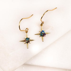Raw Bornite Gold North Star Earrings Gemstone Dangle Earrings 18k Gold Star Earrings Celestial Jewelry Peacock Ore Earrings image 1