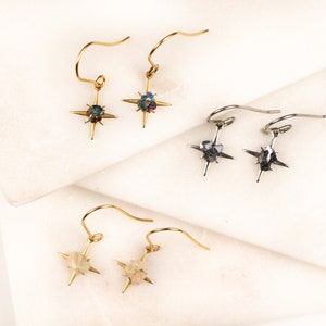 Raw Bornite Gold North Star Earrings Gemstone Dangle Earrings 18k Gold Star Earrings Celestial Jewelry Peacock Ore Earrings image 5