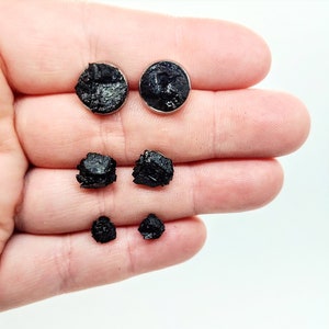 raw black tourmaline stud earrings • choose your size • natural gemstone jewelry • minimalist post earrings • black crystal studs