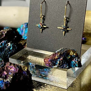 Raw Bornite Gold North Star Earrings Gemstone Dangle Earrings 18k Gold Star Earrings Celestial Jewelry Peacock Ore Earrings image 2