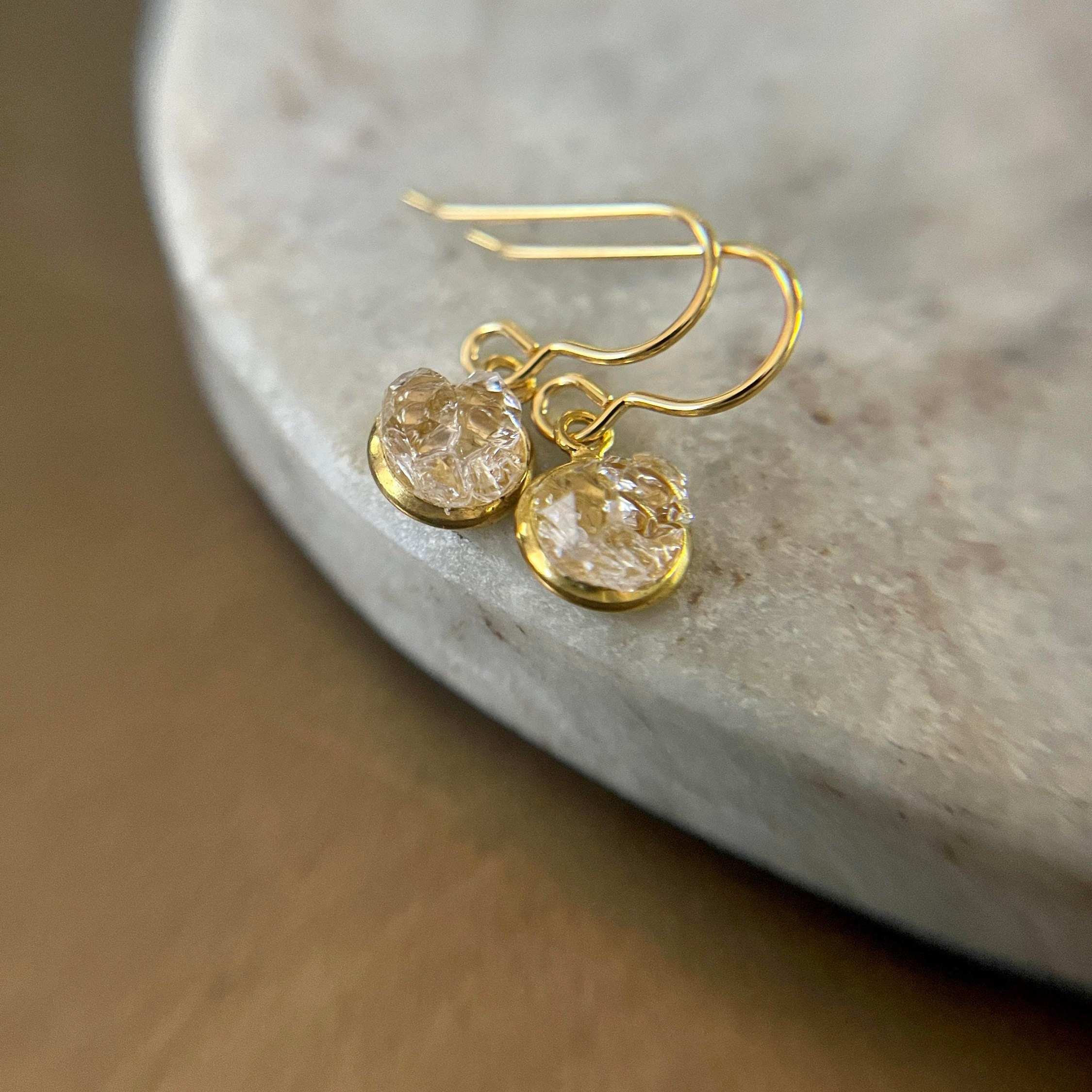 raw herkimer diamond petite drops • 18k gold steel • april birthstone jewelry • dainty minimalist dangle earrings • aries zodiac jewelry