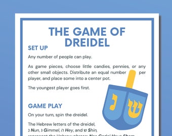 Dreidel instructions / Learn to Play Dreidel / Sivivon / Hanukkah Games / Jewish Holiday / A great miracle happened there / Hebrew Letters