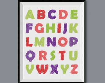 ABC / Alphabet / Scribbles / Crayon / Children / Playroom / Kids / Girl's Room / Colorful / Digital Download / Gift / School / Learn To Read