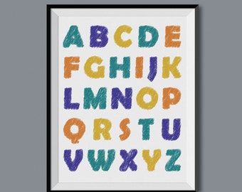 ABC Poster / Alphabet Poster / Scribbles Art / Crayon Art / Children's Gift / Playroom Poster / Kid's Wall Art / Kid's Room Decor