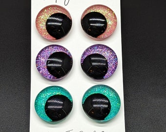 Under the Sea glitter safety eyes for amigurumi, handpainted off centered eyes set of 3 pairs, mermaid and ocean sparkle theme for plushies