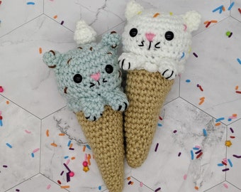 Cat Ice Cream Cone amigurumi food plushie pattern