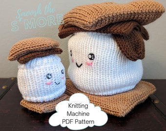 Smoosh the Smore circular knitting machine pattern, kawaii knit plushie for kids and toddler toys