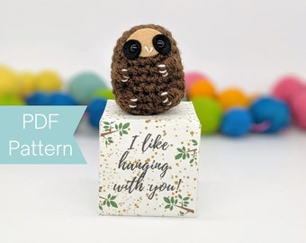 Mini Sloth-in-a-Box, Funny Sloth Gift Box, gift box, digital download crochet pattern, amigurumi friendship gift, thinking of you gift