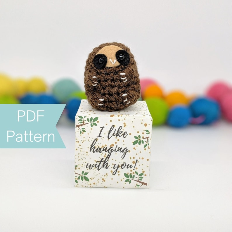 Mini Sloth-in-a-Box, Funny Sloth Gift Box, gift box, digital download crochet pattern, amigurumi friendship gift, thinking of you gift image 1