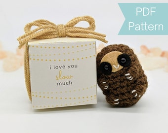 Sloth amigurumi crochet pattern care package for him, Mothers Day gift box, funny Valentines Day gift for her, cute crochet digital download