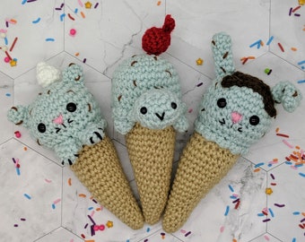 Ice Cream Animals Trio cat bunny turtle plushie pattern