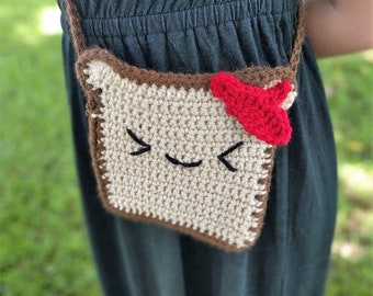 French Toast Crochet Bag Pattern, amigurumi food, small crossbody bag