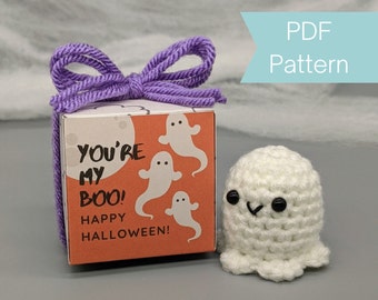 Kawaii Halloween ghost amigurumi crochet pattern funny gift box PDF digital download for ghost plushie