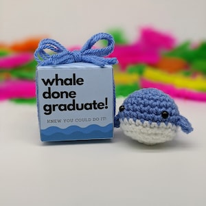 Crochet whale done gift box for high school and college graduation gifts