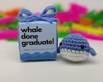 Crochet whale done gift box for high school and college graduation gifts