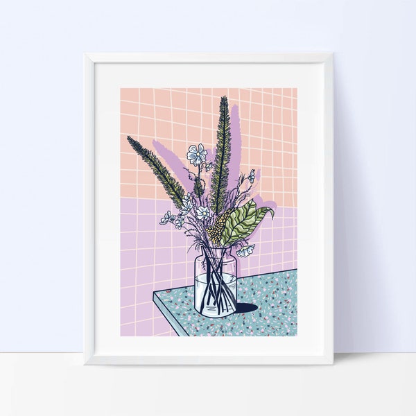 Still Life Plant in Vase Print/ Illustration/ Graphic/ A5 print