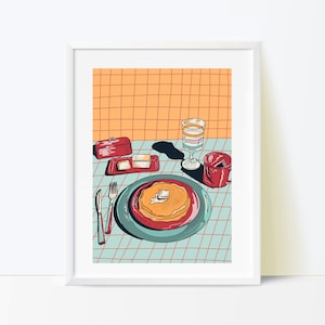 Pancakes Still Life Illustration /Bold and Graphic Print/ Food/ Cooking Print Gift/ Still Life Art image 1