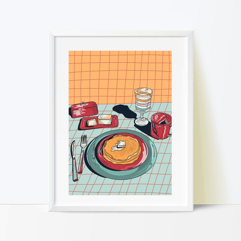 Pancakes Still Life Illustration /Bold and Graphic Print/ Food/ Cooking Print Gift/ Still Life Art image 1