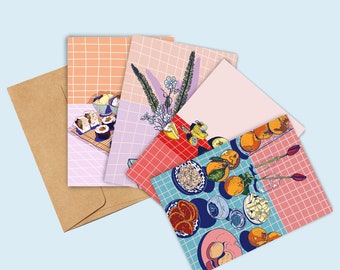 Greeting Card Packs/ still life/floral illustration/ food cards /fruit prints/Birthday Card