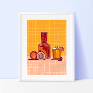 Orange Still Life Illustration Vase and Oranges/ Pimms/ Cocktail illustration